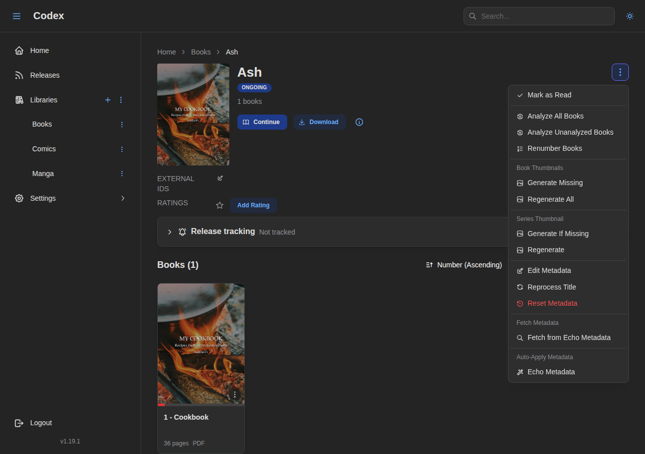 Series Detail, Actions Menu